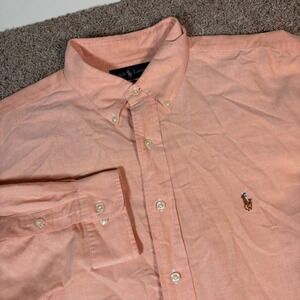 Ralph Lauren Button Down Shirt Long Sleeve Pony Logo Peach Mens 17.5 Yarmouth